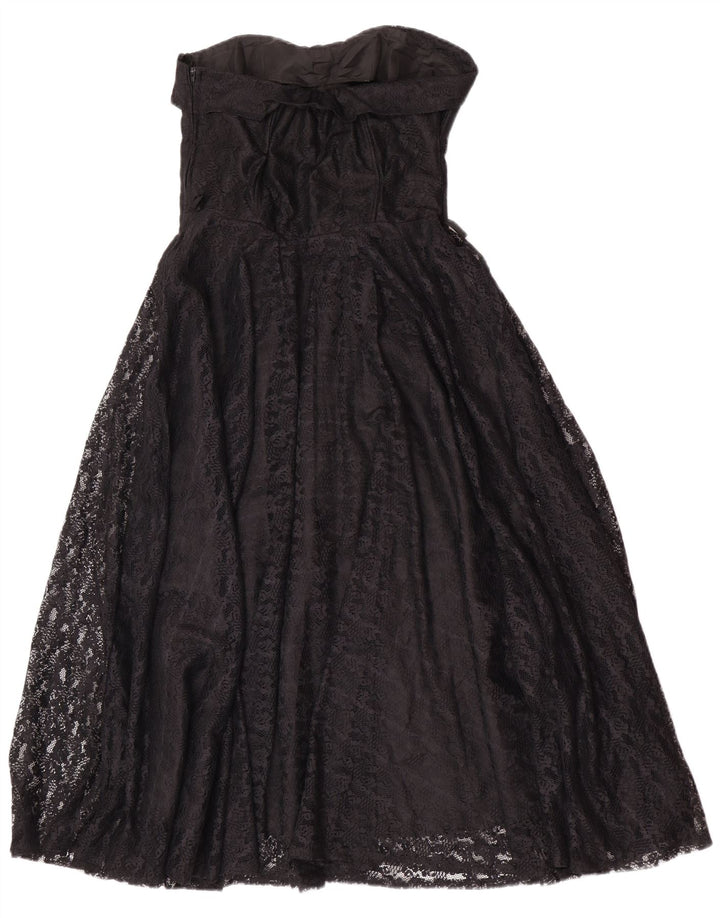 Vintage ženska haljina bez naramenica UK 14 Veliki crni cvjetni poliamid