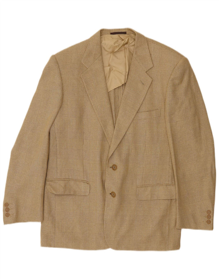 KRIZIA Mens 2 Button Blazer Jacket IT 50 Large Yellow Houndstooth Wool