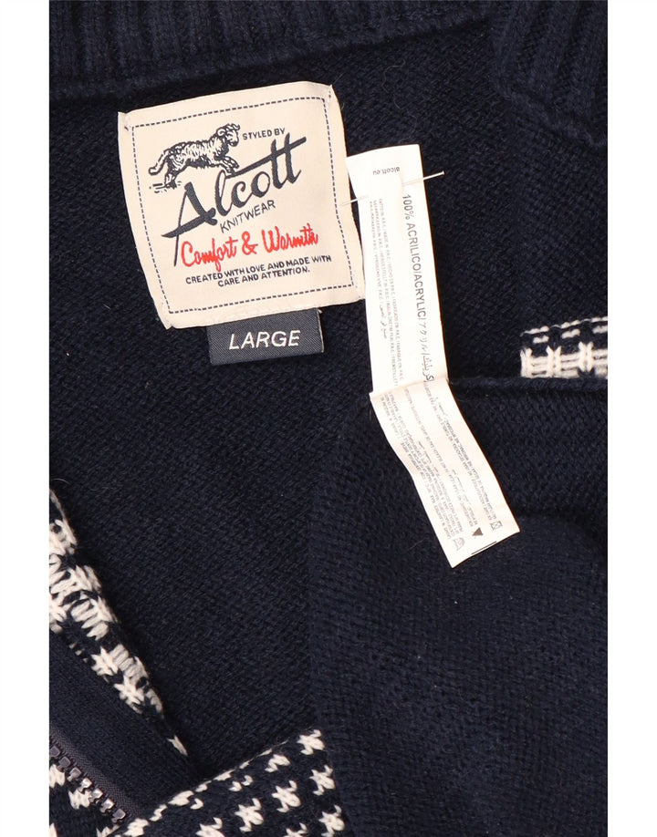 Alcott muški kardigan pulover Large Navy Blue Fair Isle Akril