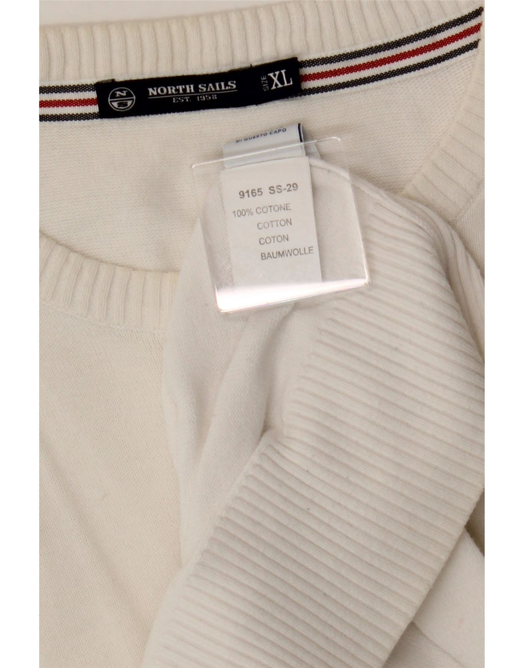 NORTH SAILS Mens Crew Neck Jumper Sweater XL White Cotton Vintage North Sails and Second-Hand North Sails from Messina Hembry 