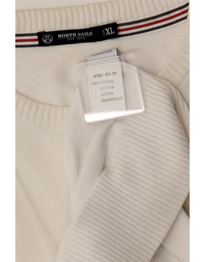 NORTH SAILS Mens Crew Neck Jumper Sweater XL White Cotton Vintage North Sails and Second-Hand North Sails from Messina Hembry 