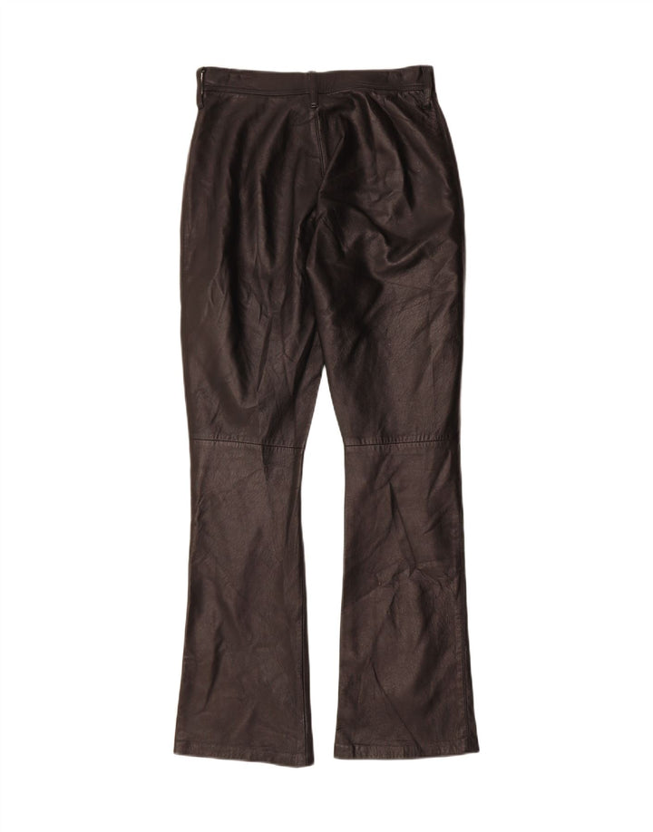 VINTAGE Womens Bootcut Leather Trousers W26 L31 Black Leather