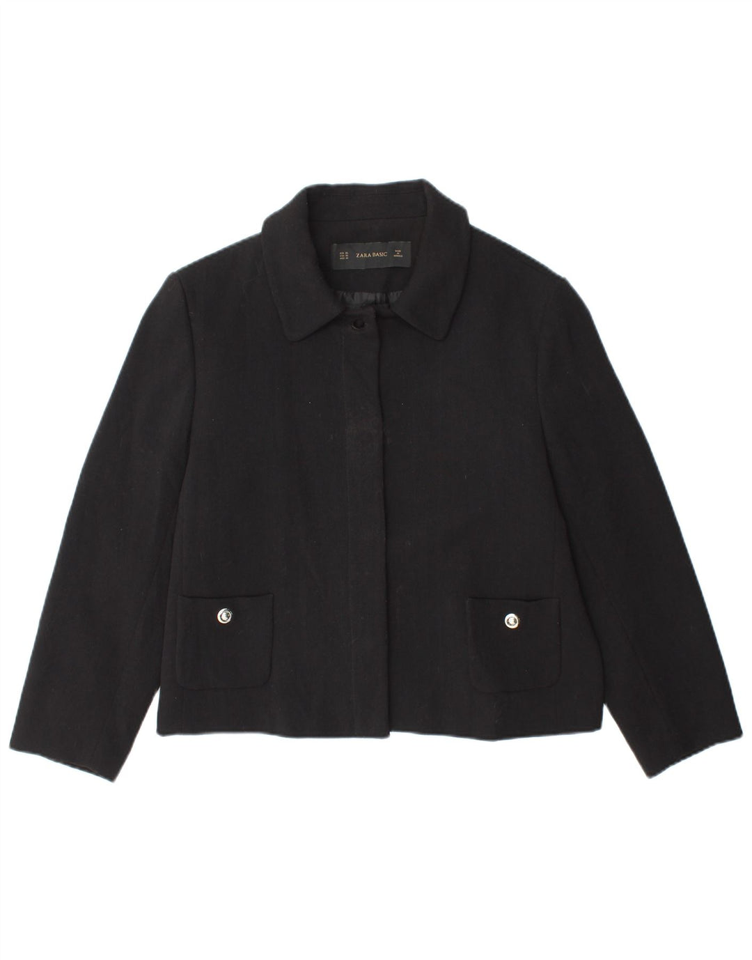ZARA Womens Crop Blazer Jacket UK 18 XL Black Polyester