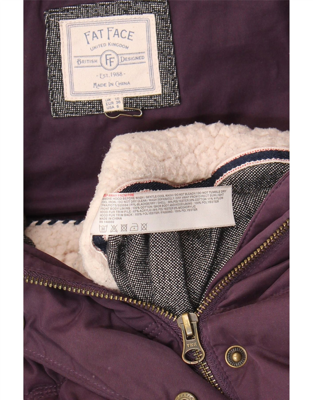 Fat Face Ženska prekomjerna jakna s kapuljačom i podstavljenom majicom UK 10 Mala ljubičasta od poliestera