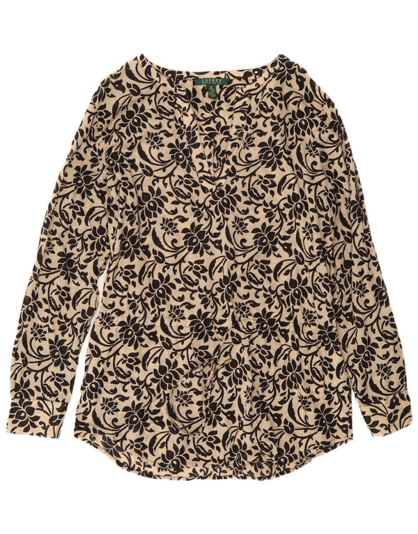 RALPH LAUREN Ženska dugačka bluza Top UK 14 Srednje bež cvjetni pamuk