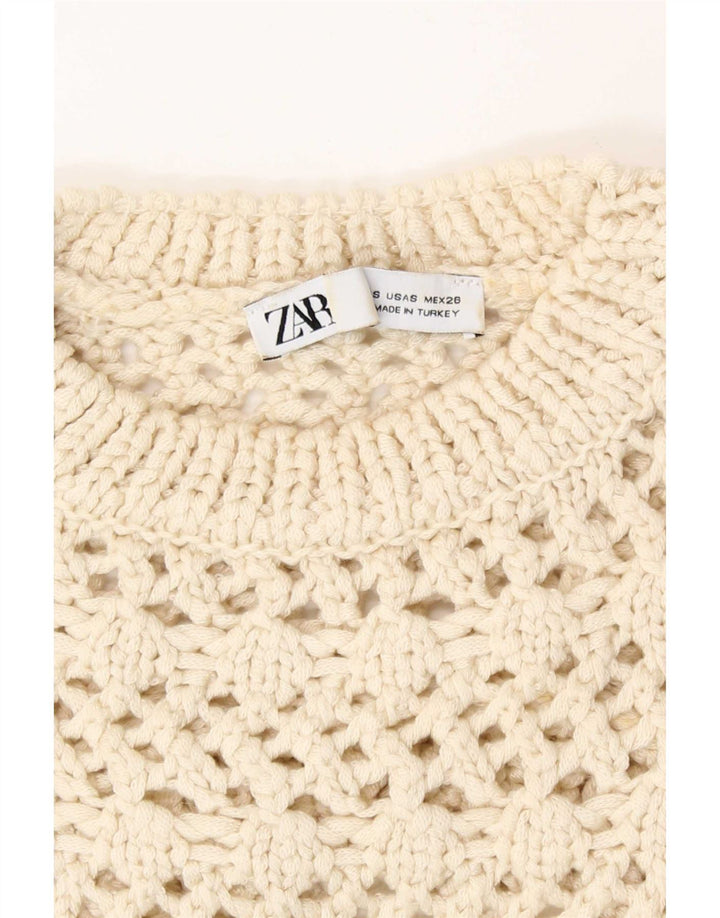 Zara ženski pleteni prozirni vrh UK 8 Small Beige Acrylic