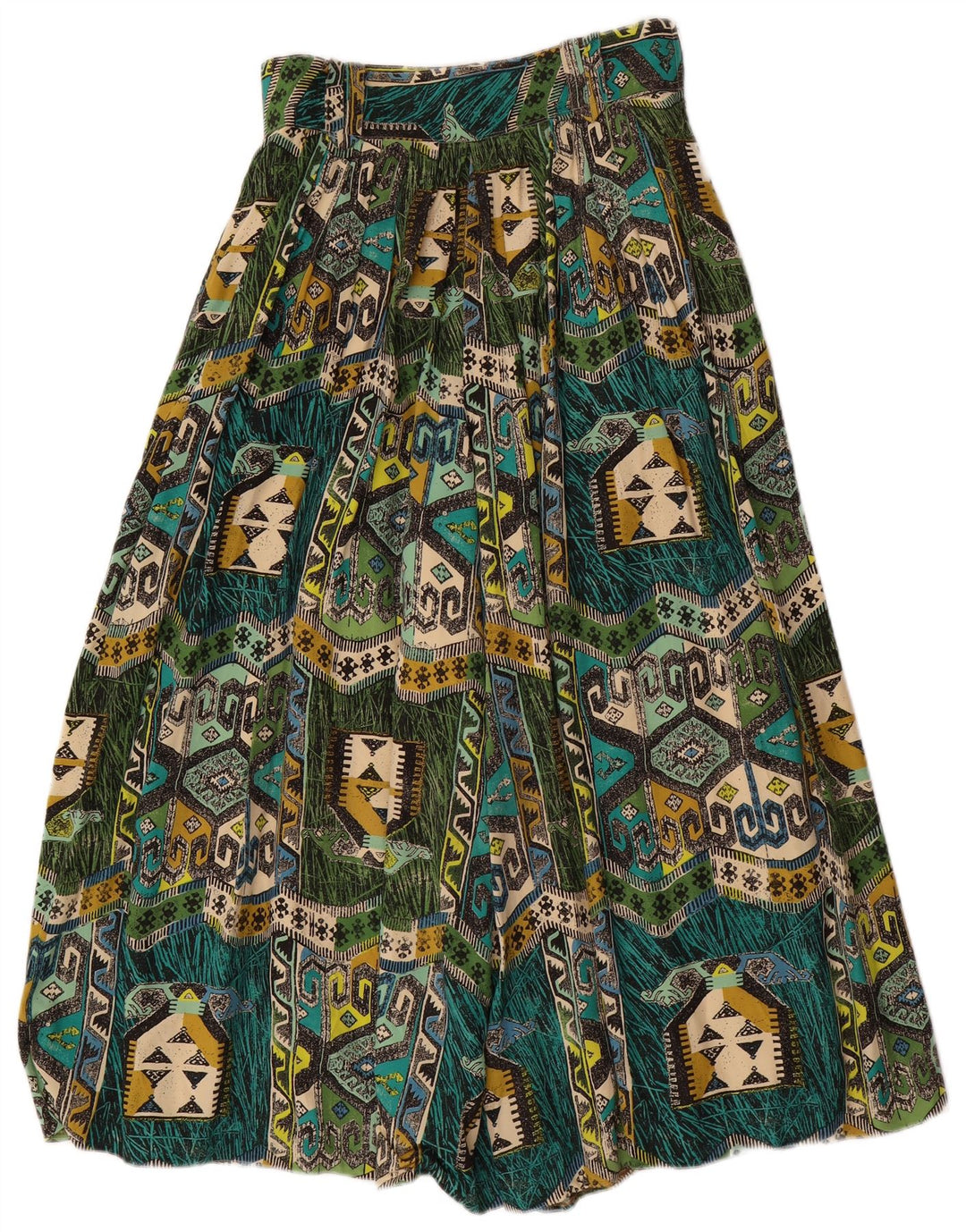 VINTAGE ženske harem hlače W28 L22 Zelena geometrijska viskoza