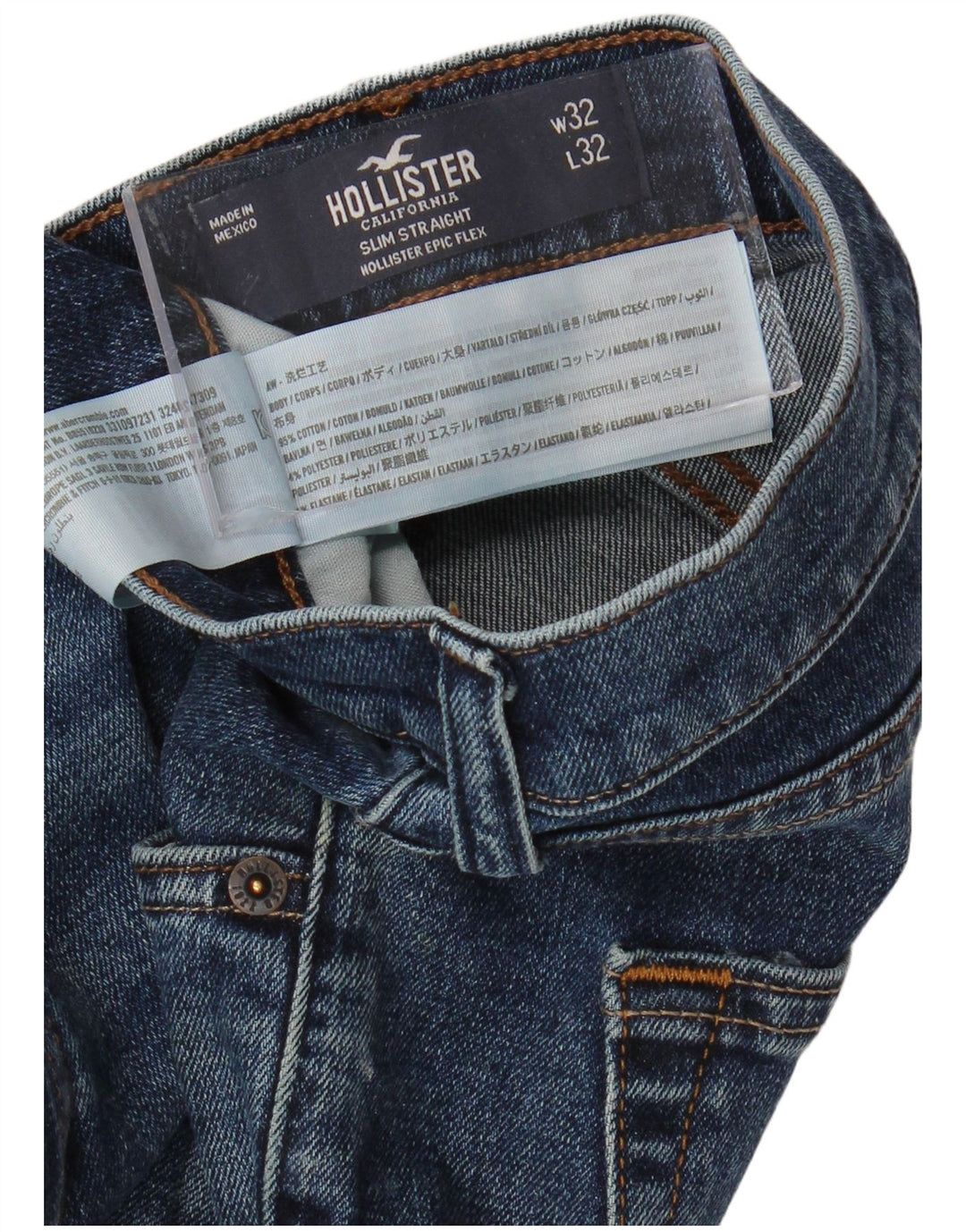 HOLLISTER Muške uske ravne traperice W32 L32 Plavi pamuk