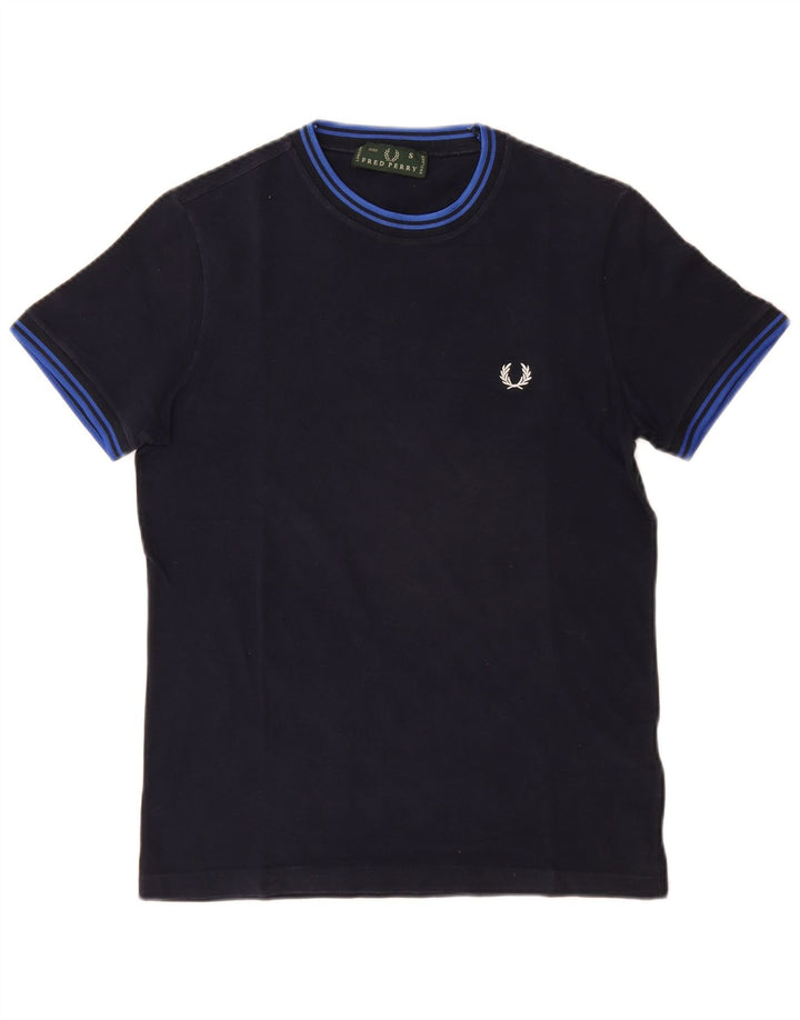 FRED PERRY Mens T-Shirt Top Small Navy Blue Cotton