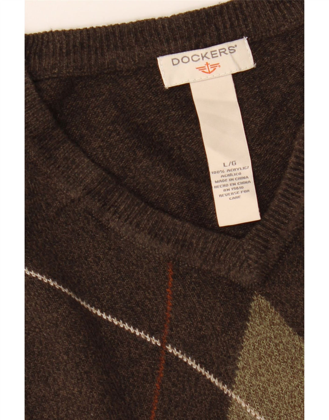 DOCKERS Muški prsluk bez rukava Veliki smeđi argyle/dijamantni akril