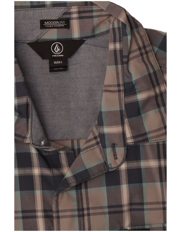 Volcom muška majica kratkih rukava modernog kroja, veliki sivi karirani pamuk