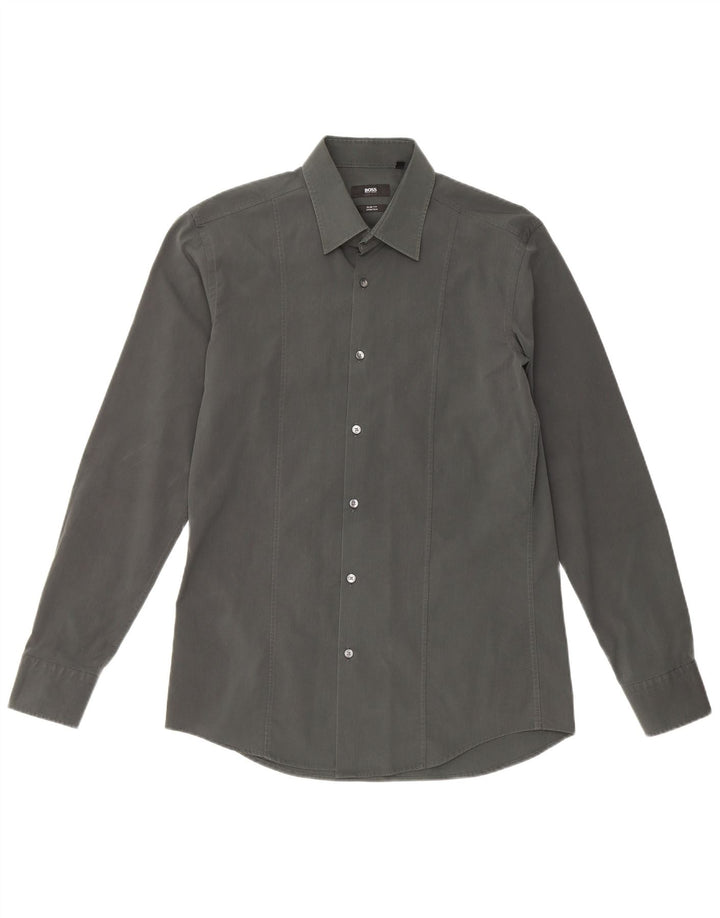 HUGO BOSS Muška uska košulja veličine 40, srednje zeleni pamuk