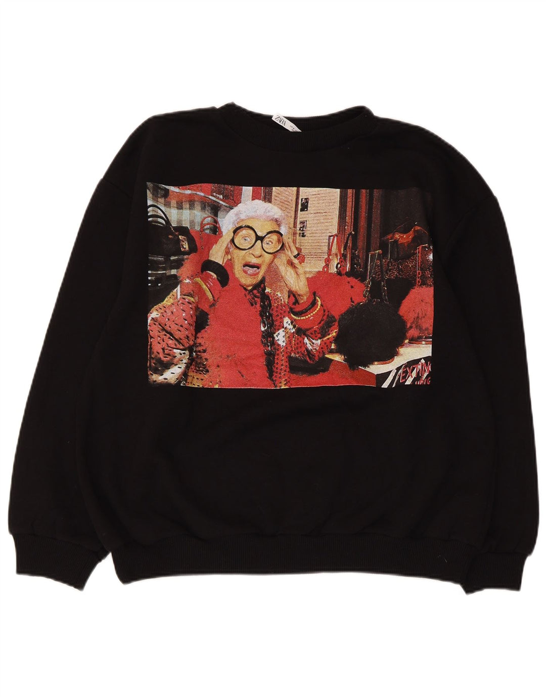 ZARA ženski džemper s grafičkim motivima UK 14 srednje crni pamuk