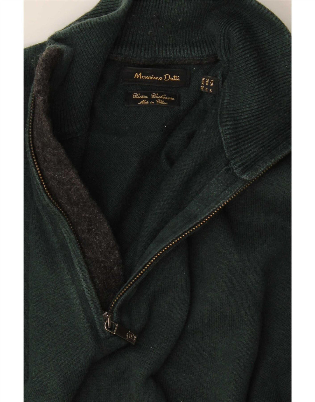 Massimo Dutti muški džemper s izrezom i srednjim zelenim pamukom