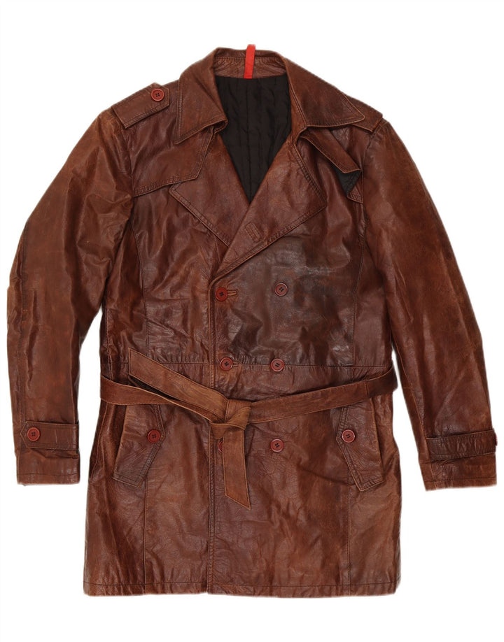 VINTAGE muški vojnički kožni kaput s dvostrukim kopčanjem IT 50 Large Brown