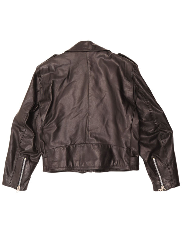 Vintage muška kožna biciklistička jakna IT 52 XL crna koža