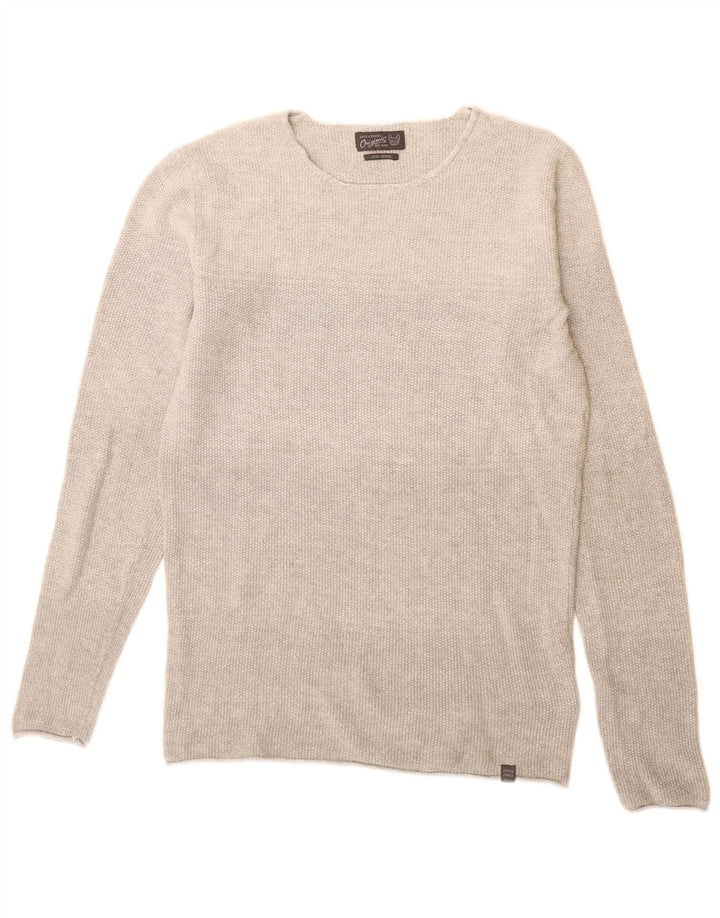 Jack & Jones muški džemper s veznim izrezom mali sivi pamuk