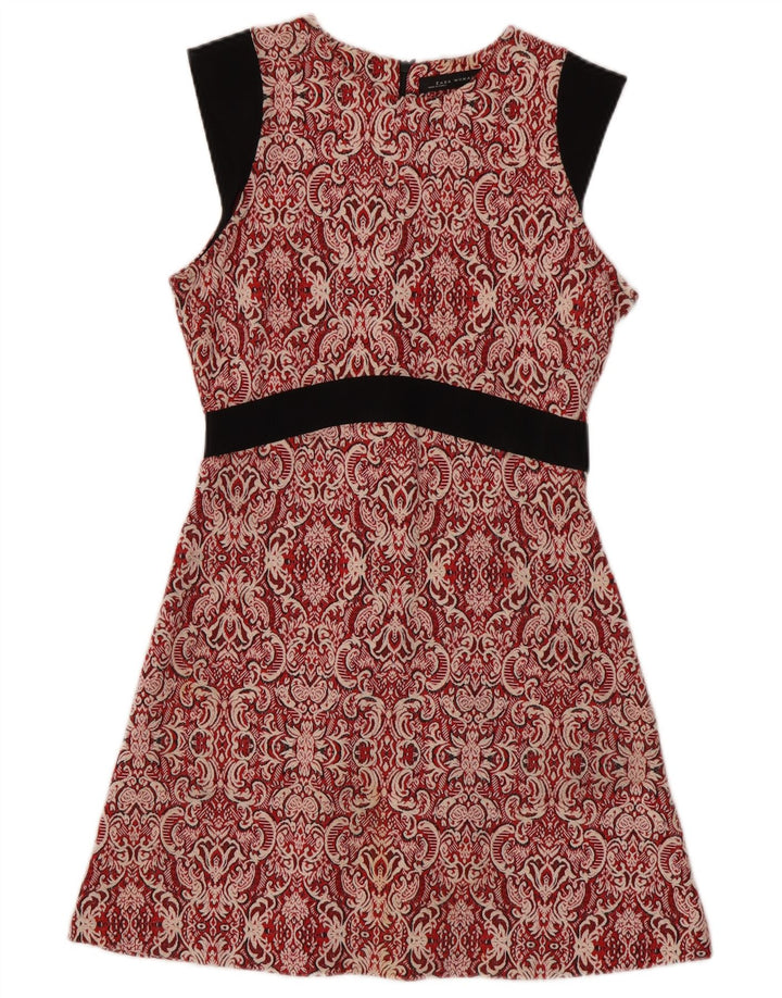 Zara ženska haljina A-kroja bez rukava UK 10 Mali crveni poliester s paisley motivima
