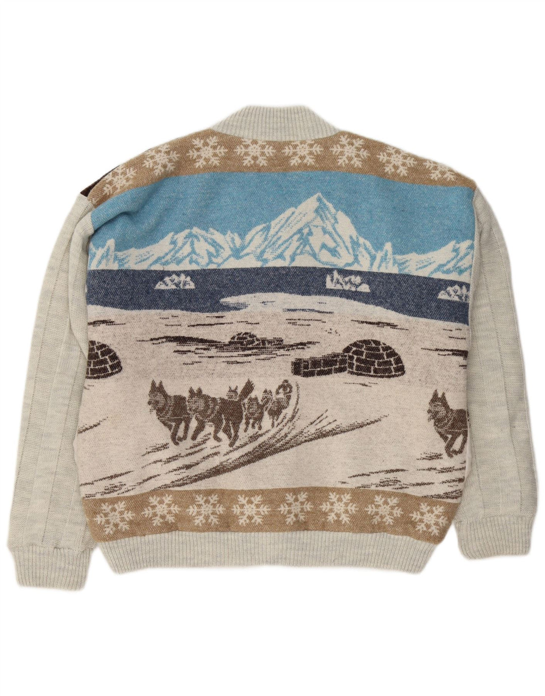 VINTAGE muški grafički kardigan džemper IT 48/50 srednje višebojan