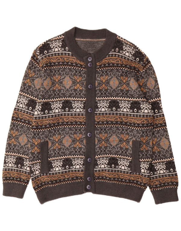 Vintage muški kardigan pulover Large Grey Fair Isle Wool