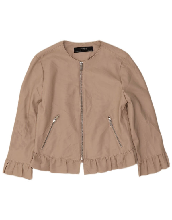 Zara ženska bolero jakna od umjetne kože 3/4 rukava UK 12 srednje bež