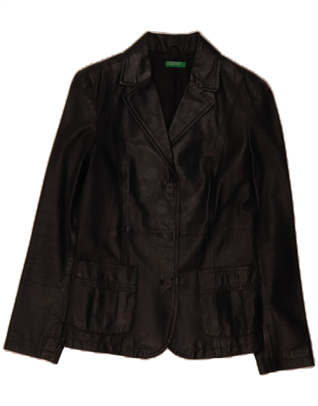 BENETTON Womens Leather Jacket IT 40 Small Black Leather Vintage Benetton and Second-Hand Benetton from Messina Hembry 