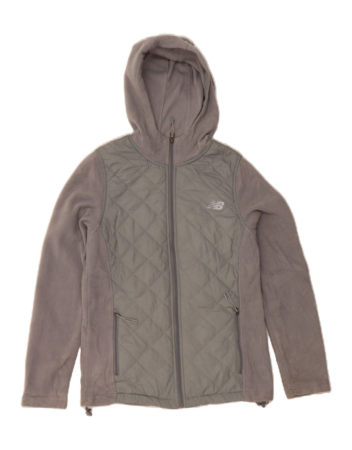 NEW BALANCE Womens Hooded Fleece Jacket UK 10 Small Grey Polyester Vintage New Balance and Second-Hand New Balance from Messina Hembry 