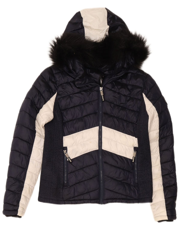 Superdry ženska podstavljena jakna s kapuljačom UK 14 velika tamnoplava boja