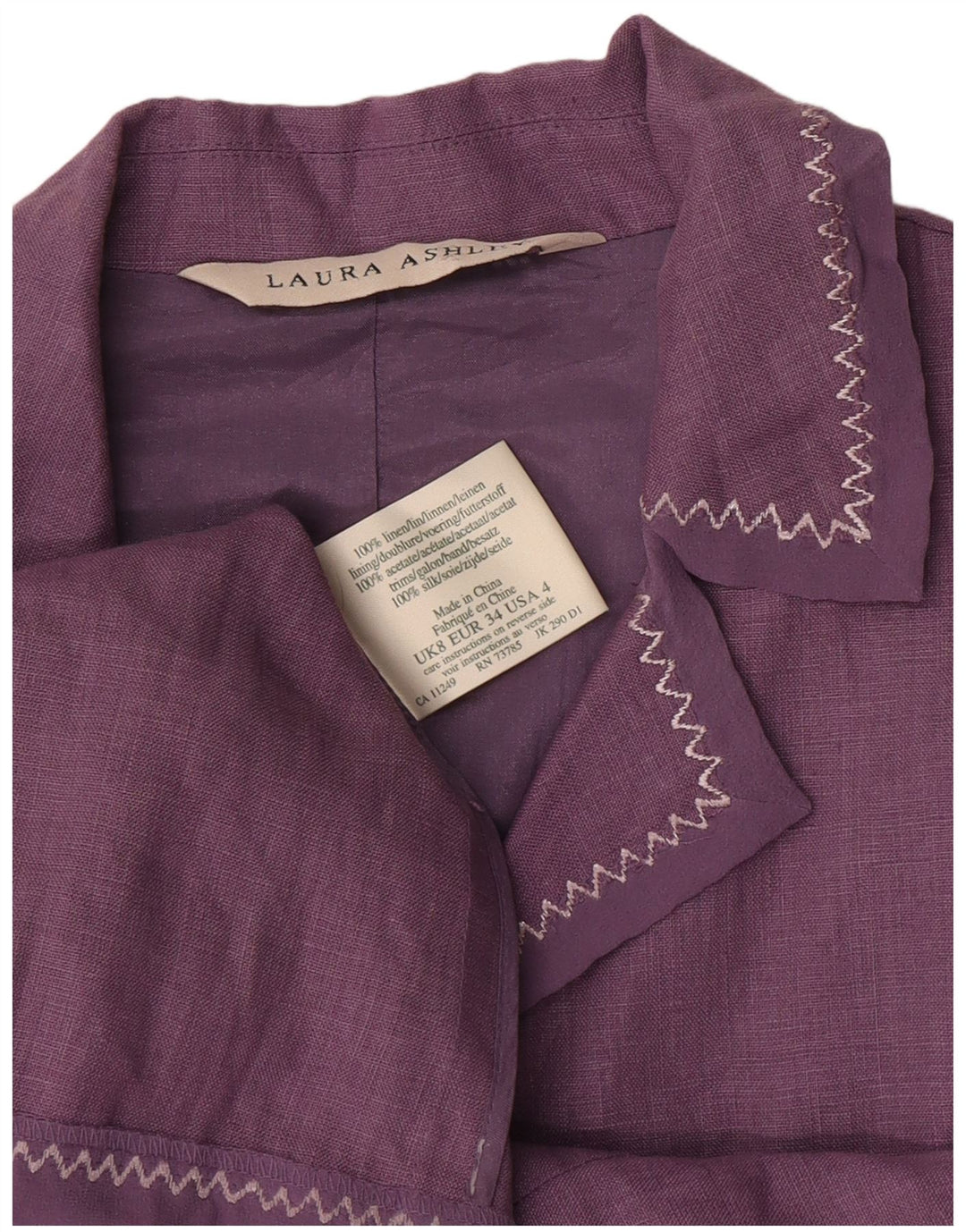 Laura Ashley Ženska jakna s 3 gumba UK 8 Mala ljubičasta posteljina