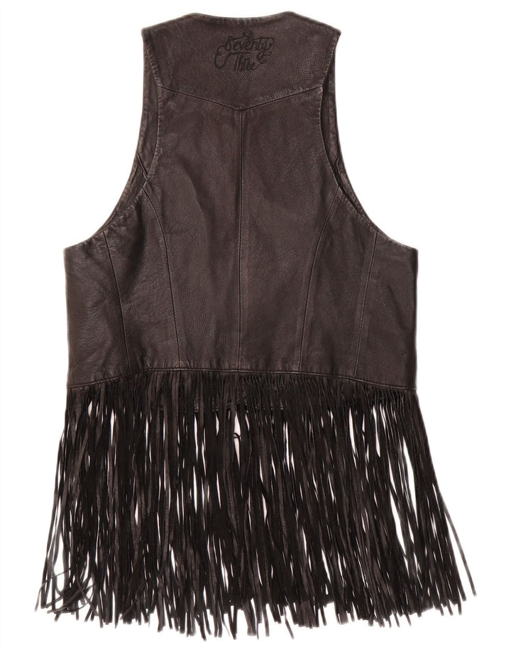 PEPE JEANS Ženski kožni prsluk UK 10 Mali crni kožni kaubojski