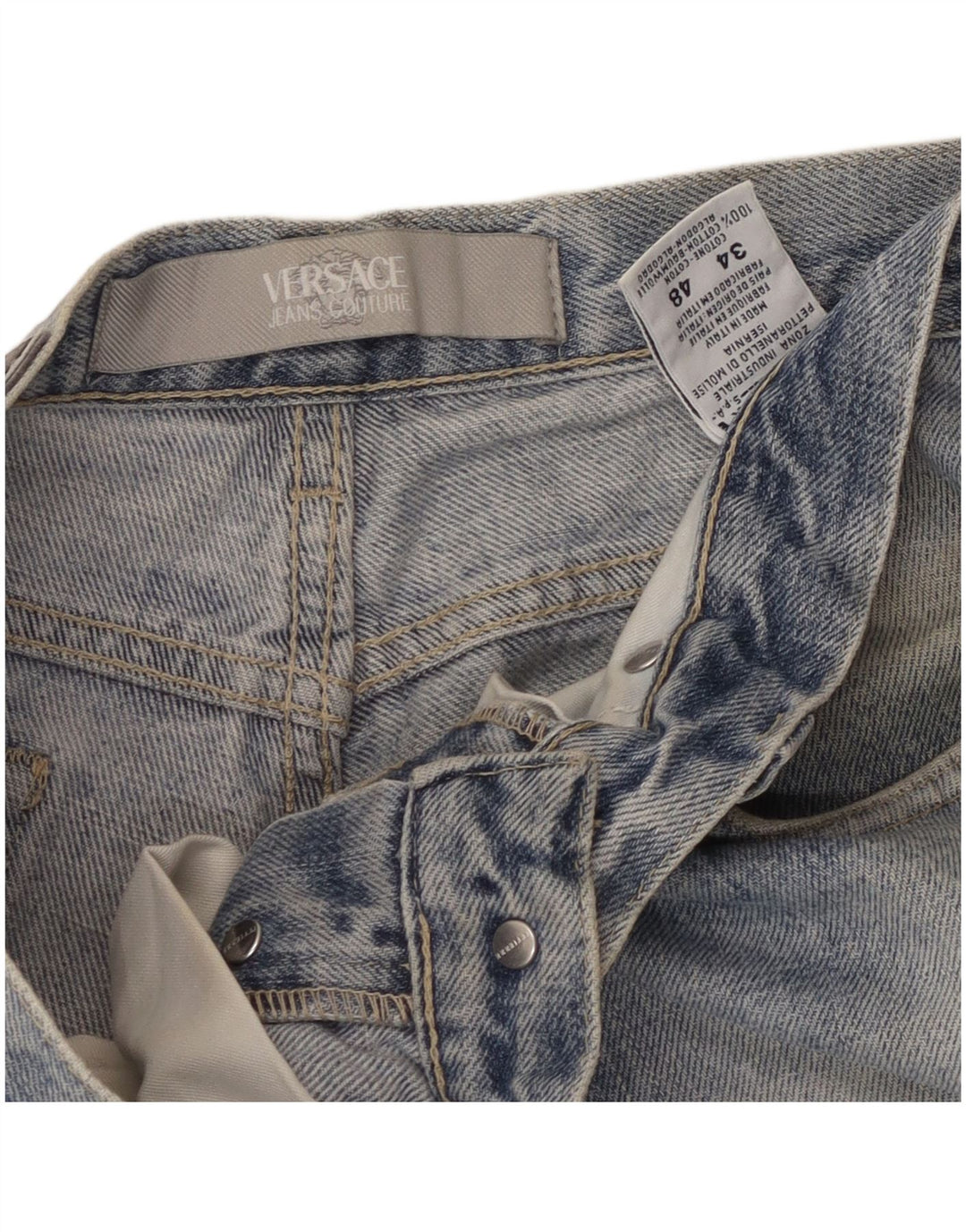 VERSACE muške ravne traperice s oštećenjem W34 L33 plavi pamuk