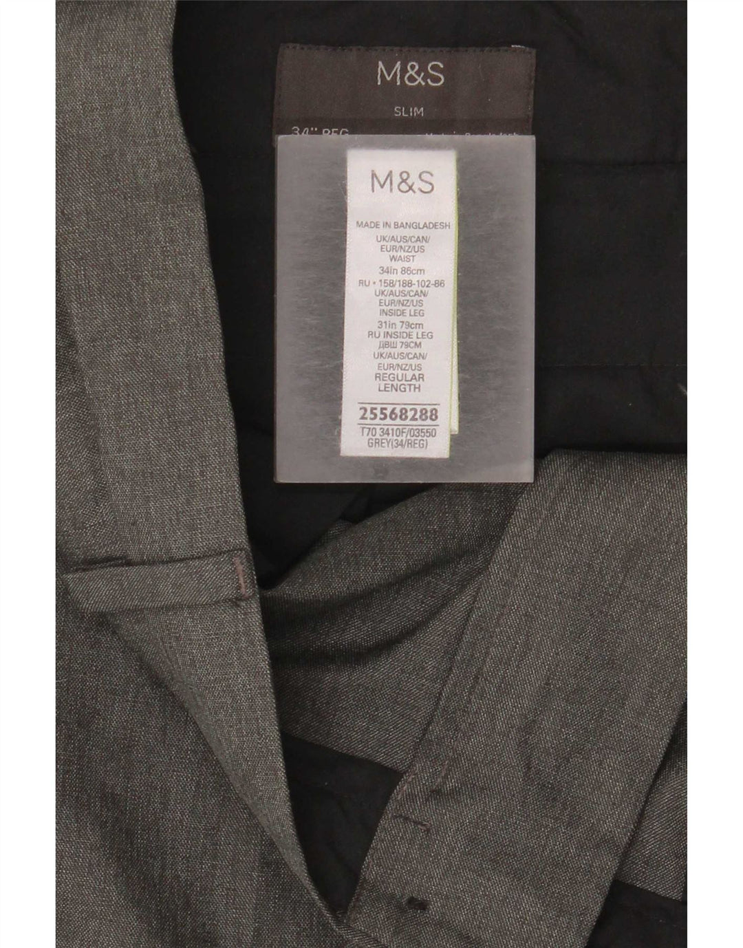Marks & Spencer muške uske chino hlače W34 L31 sivi poliester