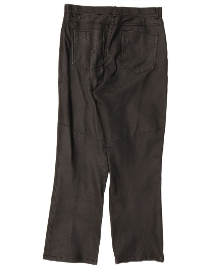 C&A Womens Straight Leather Trousers W29 L28 Black Leather