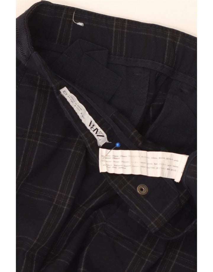ZARA muške uske chino hlače male W30 L29 tamnoplavi karirani poliester