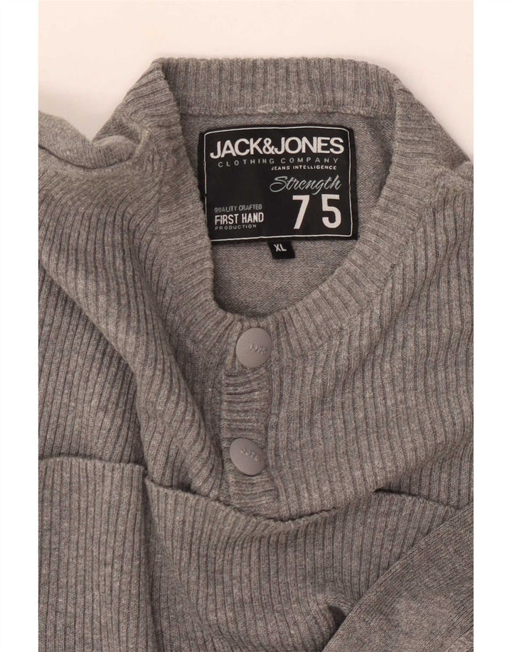 Jack & Jones muški džemper s dugmadima i ovratnikom XL sivi