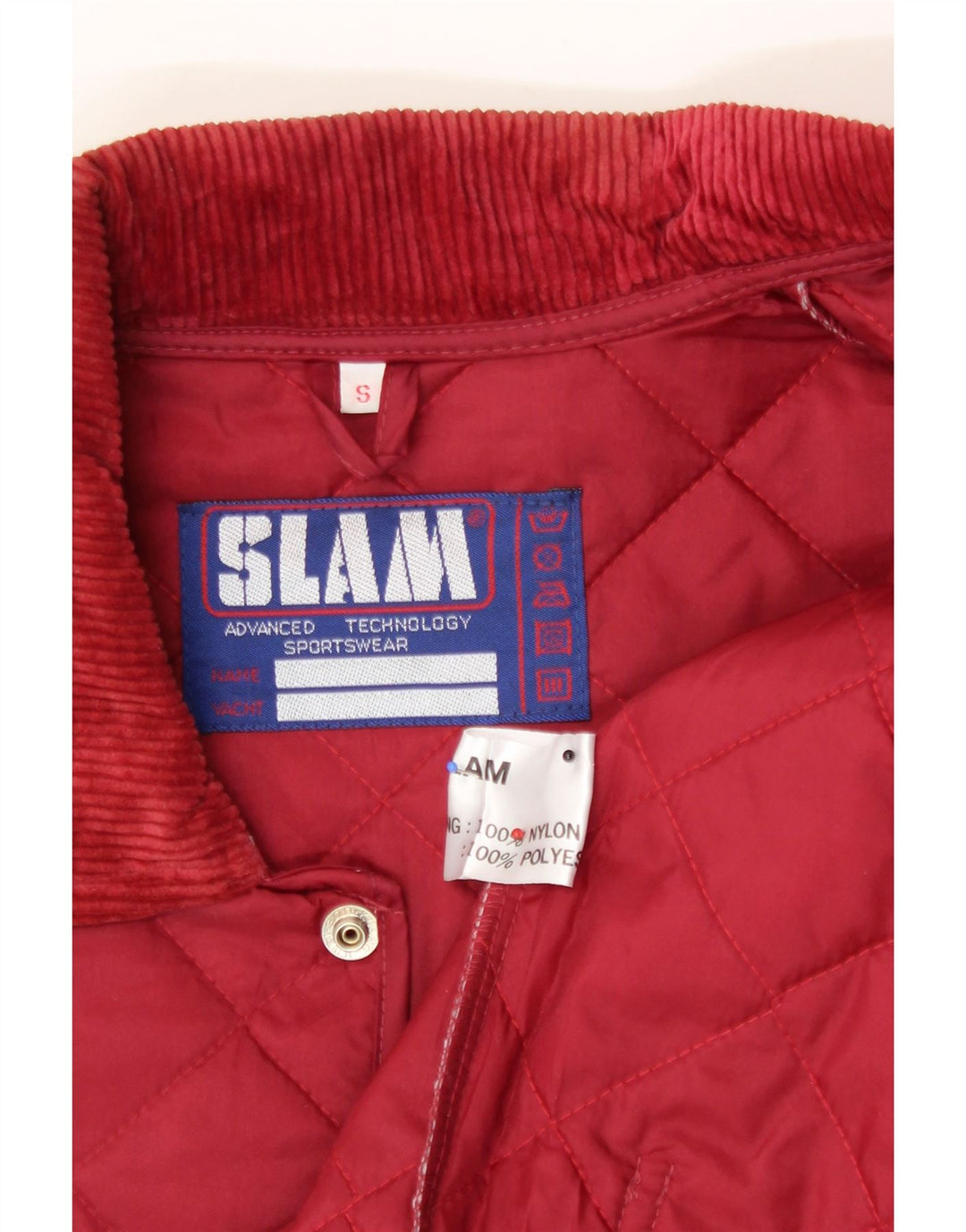 SLAM Mens Quilted Jacket UK 36 Small Burgundy Nylon Vintage Slam and Second-Hand Slam from Messina Hembry 
