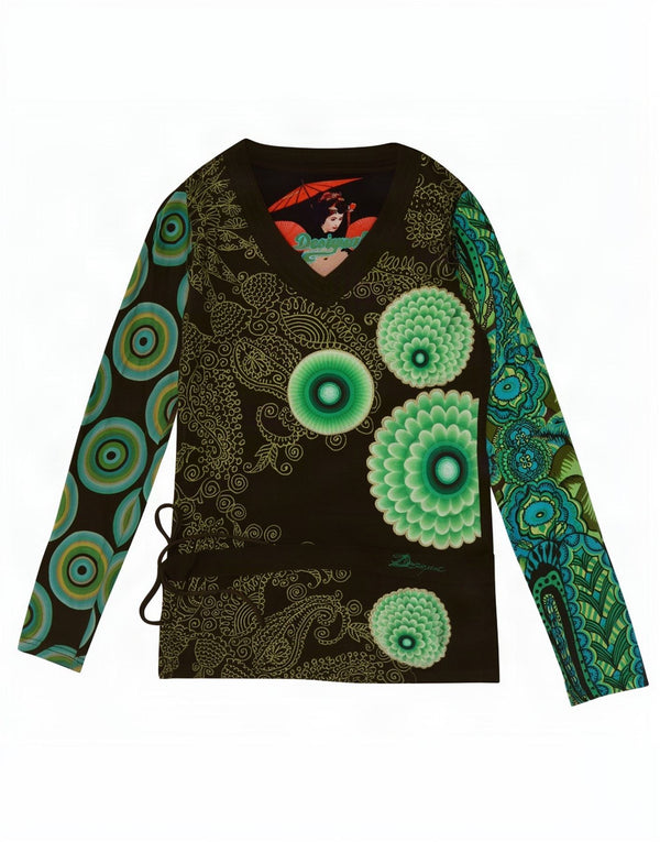 Desigual ženska majica dugih rukava s grafičkim motivima, UK 10 malih, kaki paisley boja