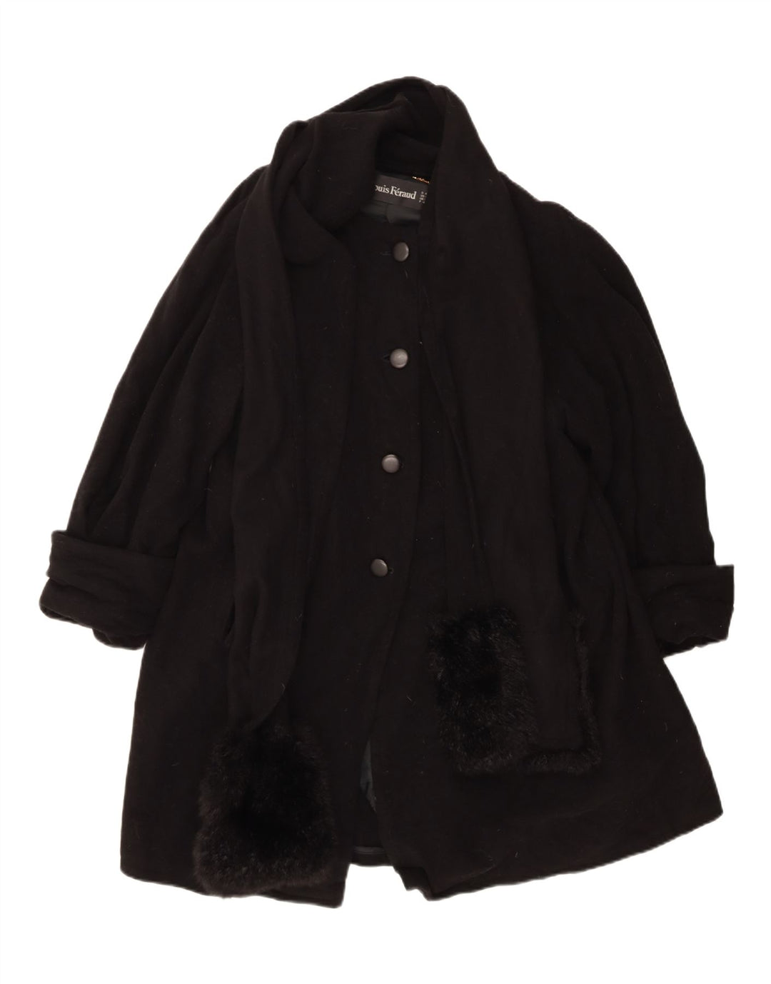 Louis Feraud Ženski kaput UK 14 Large Black Virgin Wool Classic