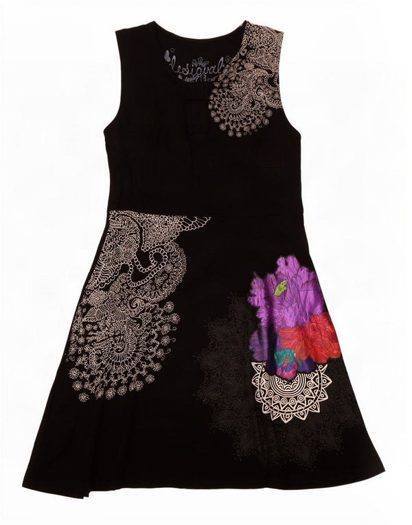 Desigual ženska haljina A-kroja bez rukava UK 12 Veliki crni paisley