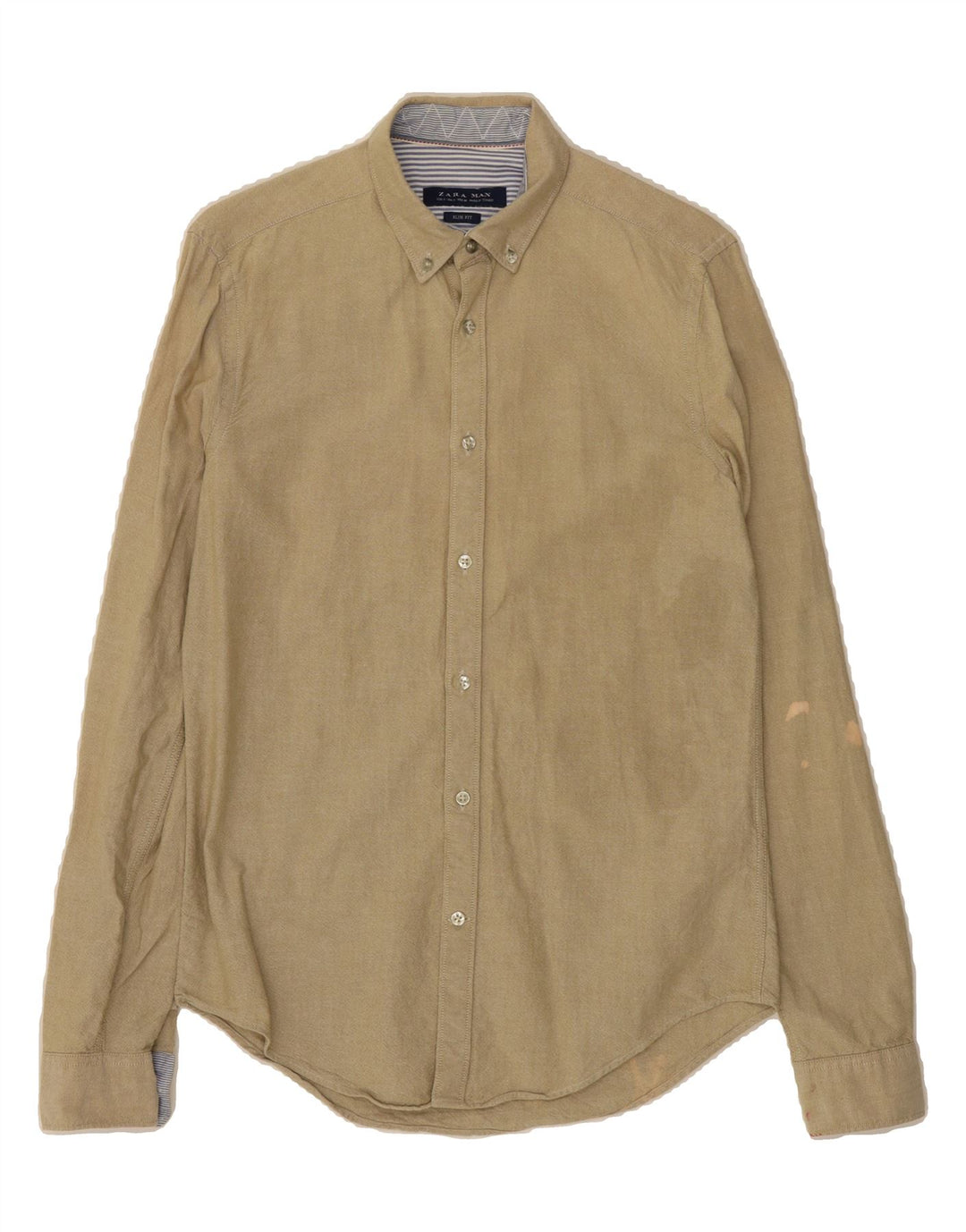 ZARA Mens Slim Fit Shirt Small Beige Cotton Vintage Zara and Second-Hand Zara from Messina Hembry 