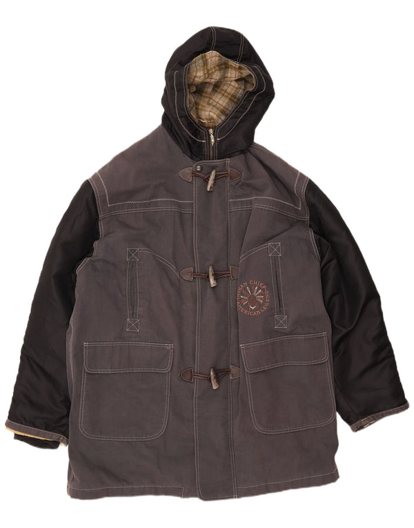 VINTAGE muški duffle kaput s kapuljačom UK 42 XL sivi pamuk u boji