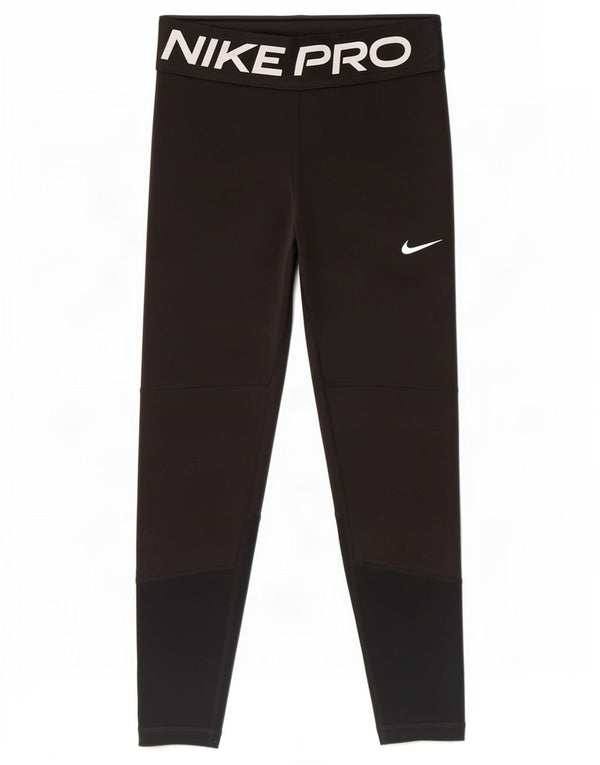 Nike Girls Dri Fit Graphic Leggings 8-9 Years Small Black Poliester
