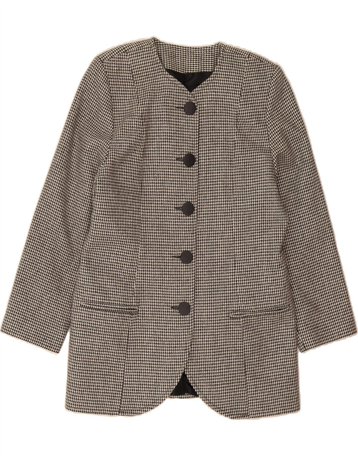 ST. BERNARD Womens Longline Blazer Jacket UK 14 Large Grey Houndstooth Vintage St. Bernard and Second-Hand St. Bernard from Messina Hembry 