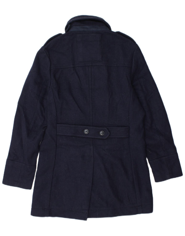 Superdry Mens Military Pea Coat UK 42 XL Navy Blue Chevron Wool