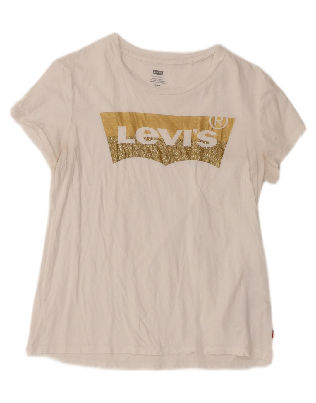LEVI'S Womens Graphic T-Shirt Top UK 14 Medium White Cotton Vintage Levi's and Second-Hand Levi's from Messina Hembry 