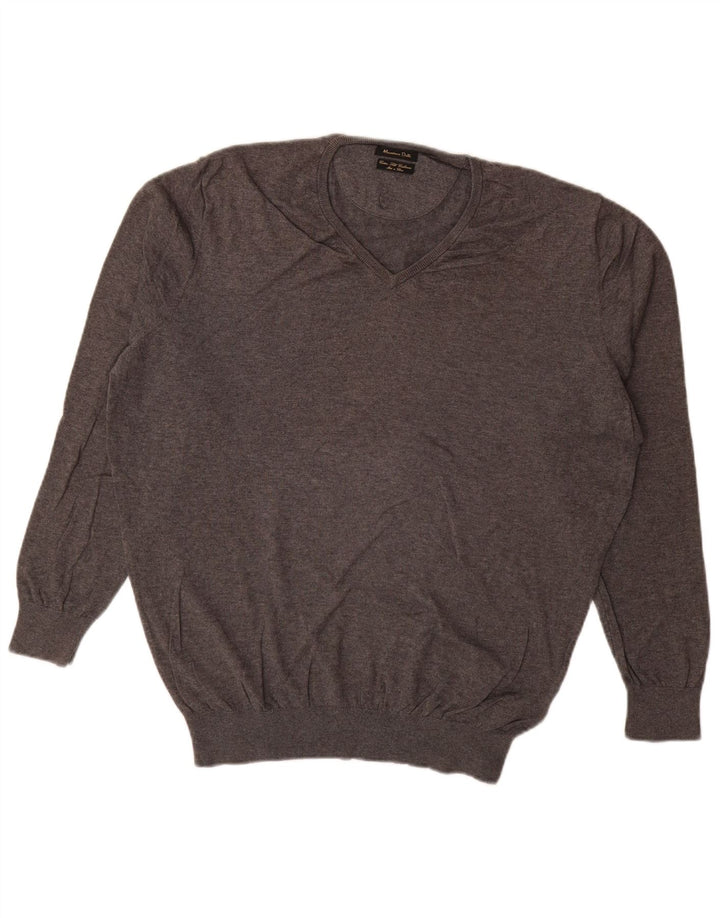 MASSIMO DUTTI Muški pulover s V-izrezom XL sivi pamuk