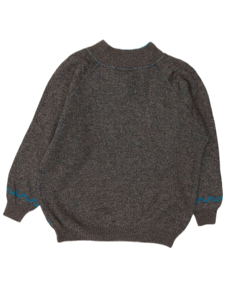 VINTAGE Mens Crew Neck Jumper Sweater Large Grey Argyle/Diamond