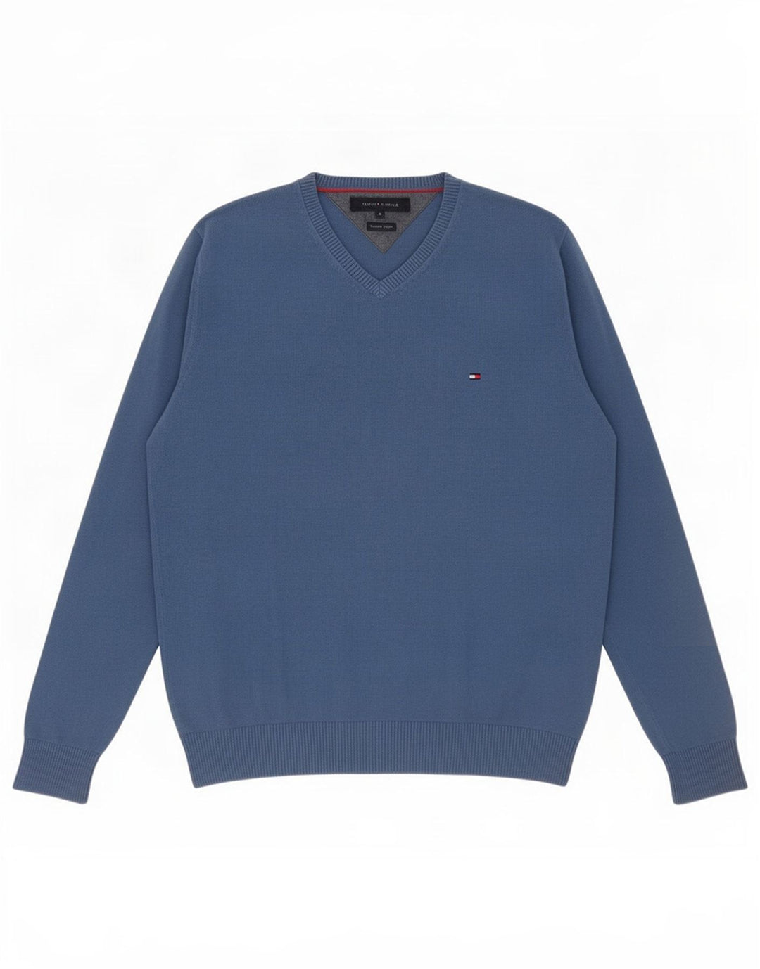 Tommy Hilfiger muški džemper s V-izrezom Srednje plavi pamuk