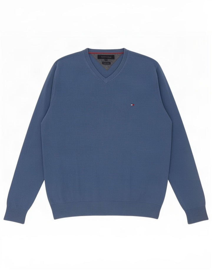 Tommy Hilfiger muški džemper s V-izrezom Srednje plavi pamuk