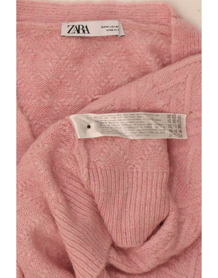 Zara ženski kratki kardigan pulover UK 14 Srednje ružičasti ševron